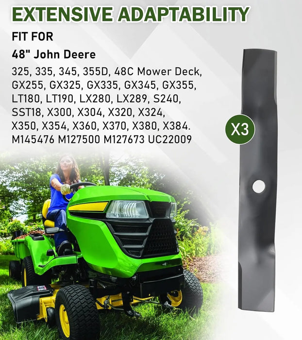 UC22009 3pcs Lawn Mower Blades Mower Replacement Parts with 48" Deck Fit for John Deere Mowers Replaces OEM # M145476 M127500 M127673-5