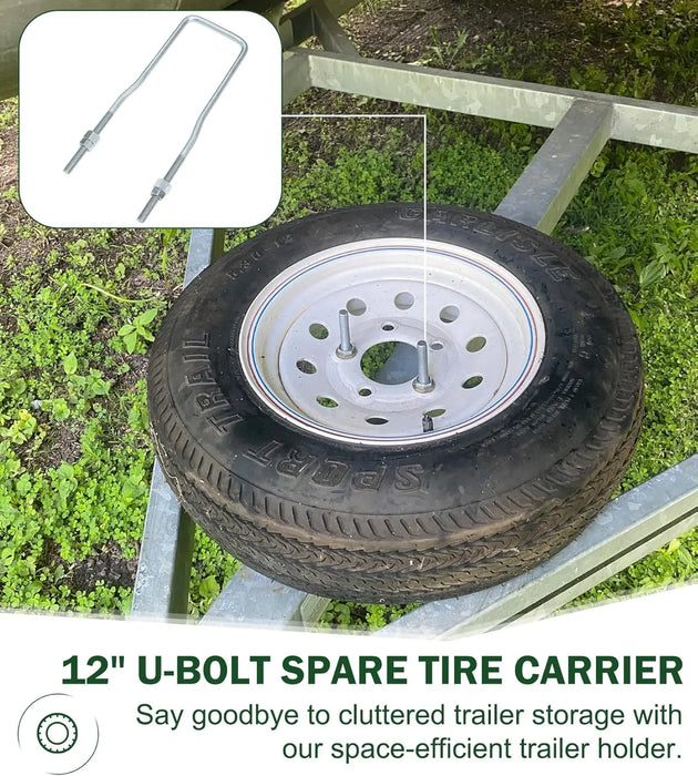 12" U-Bolt Spare Tire Carrier Holder Bracket for Trailer Side Mount 4 or 5 Lug Zinc Plated for Ski Boat, Fishing Boat and Sailboat Trailer-6
