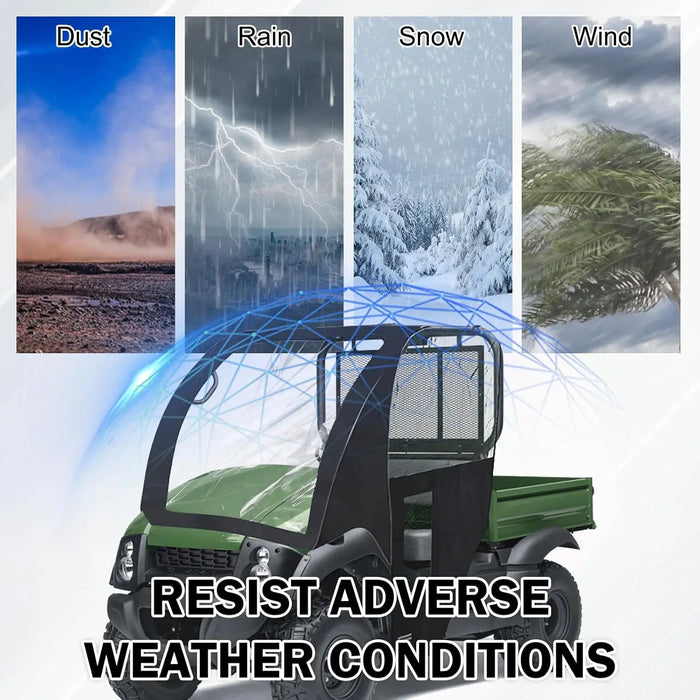 UTV Cab Enclosure Soft Full Cab Cover Compatible with Kawasaki Mule 600 610 610 4x4 XC (2015 & Older), Weatherproof Black with Zippered Windows Rear Panel, Durable All-Weather Protection-6
