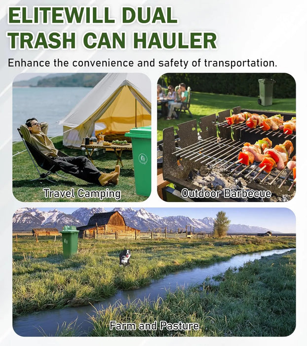  Dual Trash Can Hauler Allowing Backing-up High-Loading Garbage Can Towing Hitch Carrier Fit for Vehicle/Cars/Trucks/Golf Carts/ATV/UTV with 2" Hitch Receiver-6