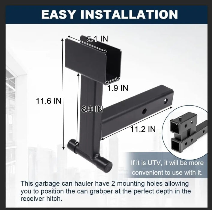 2" Trash Can Hauler Grabber Hitch Reciever, Garbage Hauling Towing Hitch Attachment-9
