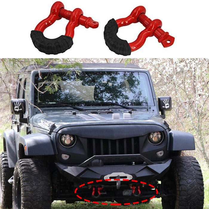 Elitewill D-Ring Shackles Mount with Red D-Rings Black Isolators Bracket Kit (2 Pack) for Jeep Wrangler JK 2007-2017