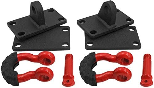 Elitewill D-Ring Shackles Mount with Red D-Rings Black Isolators Bracket Kit (2 Pack) for Jeep Wrangler JK 2007-2017