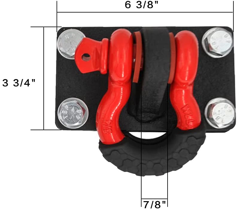 Elitewill D-Ring Shackles Mount with Red D-Rings Black Isolators Bracket Kit (2 Pack) for Jeep Wrangler JK 2007-2017